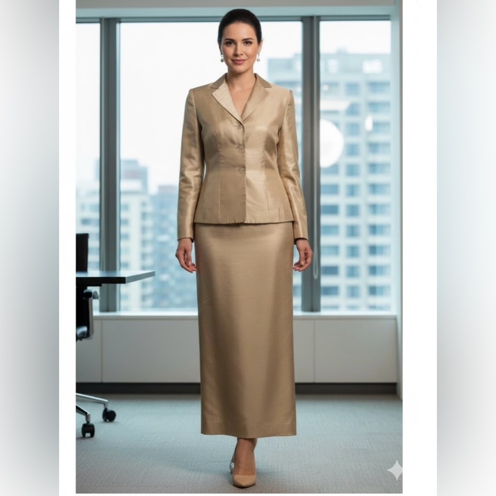 Rena Rowan satin Gold Women's Blazer and Skirt Set